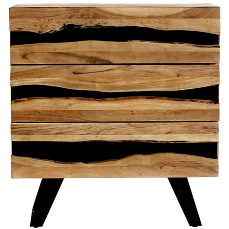 VOLSKA - Commode 3 Tiroirs en Acacia Massif et Métal Noir (1/2)