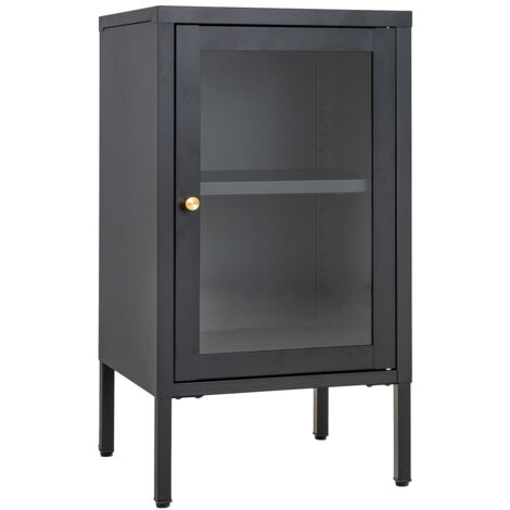 HUGO - Meuble d'appoint  1 Porte Vitrée en Métal Laqué Noir (1/5)