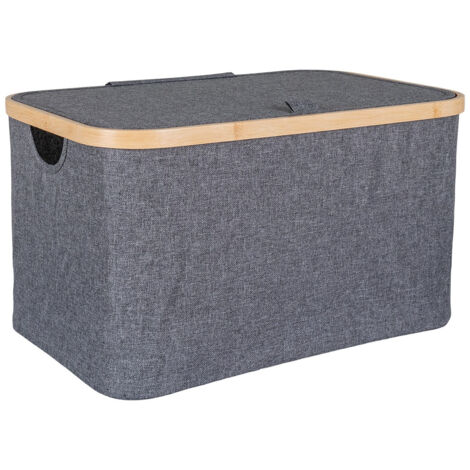 Altobuy – Bac de rangement en tissu gris et bambou avec couvercle – Dimensions 30 x 45 x H25 cm – Structure en bambou massif (1/5)