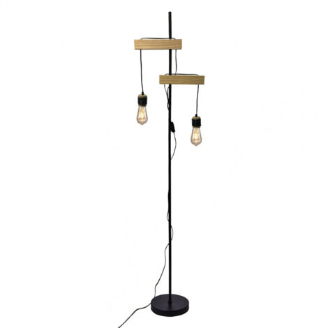 ARMELE - Lampadaire en Métal Noir et Bois (1/3)