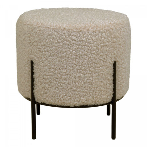 FINTRY - Repose-Pieds Rond Imitation Laine Beige et Pieds Acier (1/4)
