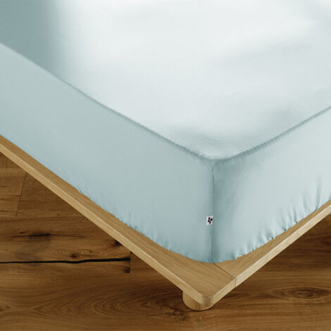 SAMIA - Drap Housse 200x200cm Coton Coloris Bleu Craie