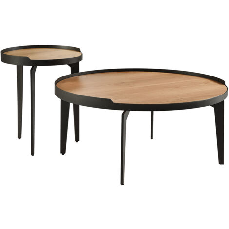 FLECHER - Ensemble Table Basse Bout de Canapé en Chêne et Métal Gris Antrhacite (1/5)
