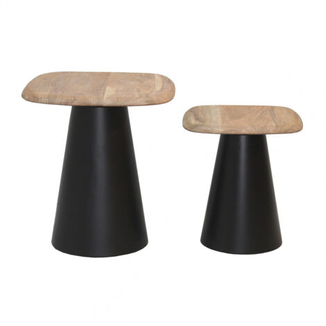 ETHAN - Lot de 2 Tables Plateau en Acacia Pied en Acier Laqué Noir (1/3)