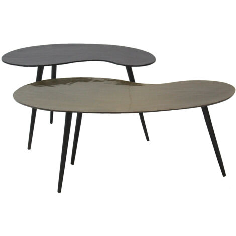 JACK - Lot de 2 Tables Basses Plateau en Aluminium Noir et Doré Pieds en Acier Noir (1/3)