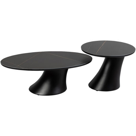 MAALA - Ensemble Table Basse et Bout de Canapé Noir en Céramique et Pied en ABS (1/3)