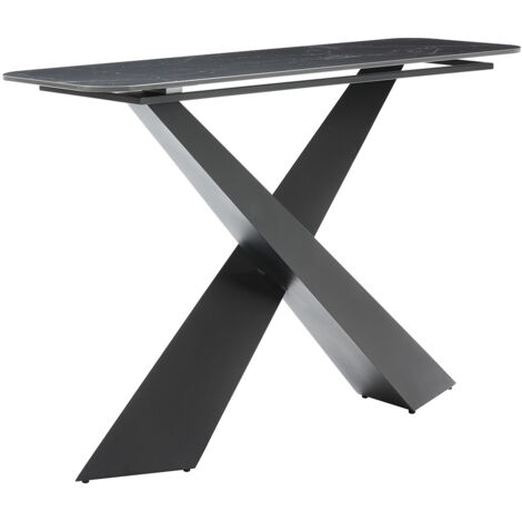 NAJMA - Console Plateau Céramique Marbré Noir Pieds Métal Noir (1/3)