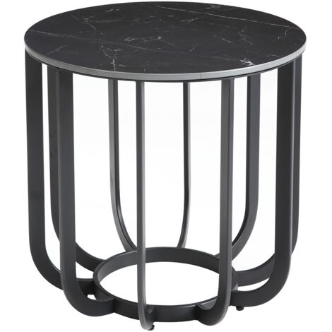 KLODIE - Bout de Canapé Rond Plateau Céramique Marbré Cadre Métal Gris Anthracite (1/2)