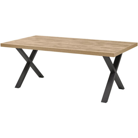 CLODIUS - Table 200cm Aspect Bois Piètement X Métal Noir (1/5)