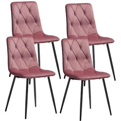 CARINE - Lot de 4 Chaises Capitonnées Rose Pieds Métal (1/4)