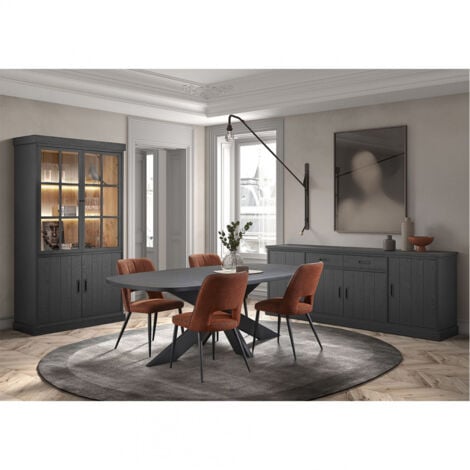 ALPHA - Vitrine 4 Portes Aspect Bois Noir avec Leds