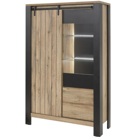 CLODIUS - Argentier 2 Portes 2 Tiroirs Métal et Aspect Bois avec Leds (1/5)