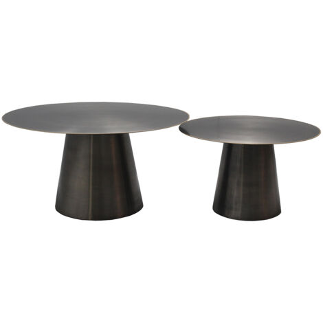 NICKO - Lot de 2 Tables Acier Finition Nickel Antique Bordure Dorée (1/3)