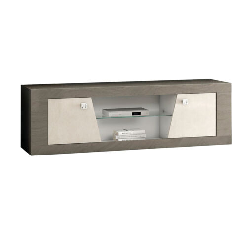 GONDOR - Meuble TV 2 Portes Décor Bois Gris Veiné et Beige (1/3)