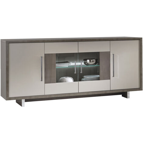 AUXANE - Buffet 4 Portes Gris Acier Metallisé et Gris Mat avec Leds (1/3)