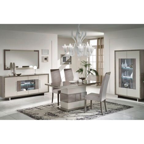 Altobuy – Pack séjour table allongeable 160-200cm – Buffet 4 portes avec leds – Console 110cm – Gris acier métallisé et gris perle mat (1/5)