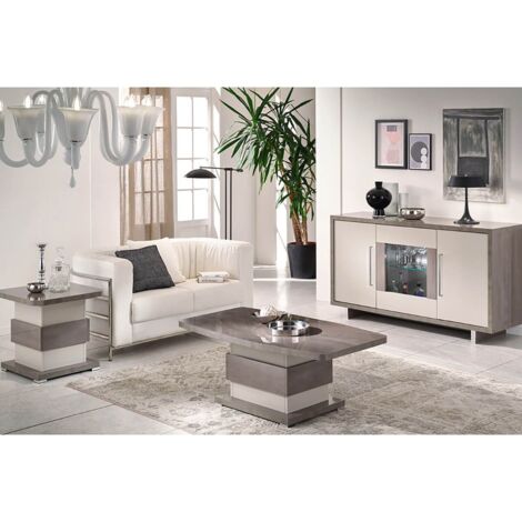 AUXANE - Ensemble Table Basse + Table d'Appoint + Buffet 3P Led Gris Metallisé et Mat (1/5)