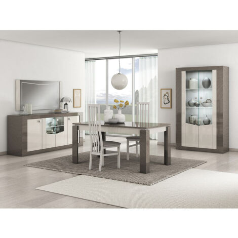 GONDOR - Vitrine 2 Portes Décor Bois Gris Veiné et Beige avec Leds