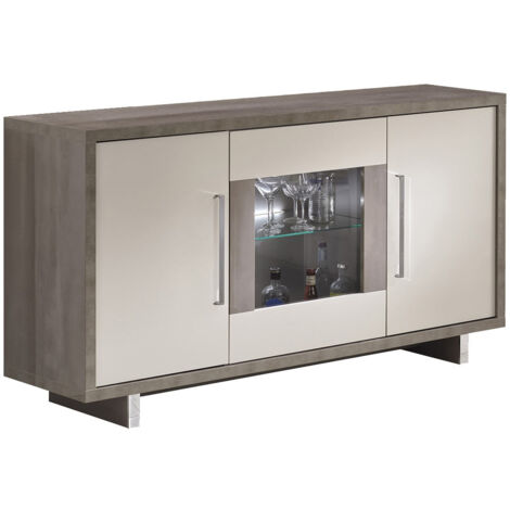 AUXANE - Buffet 3 Portes Gris Acier Metallisé et Gris Mat avec Leds (1/3)