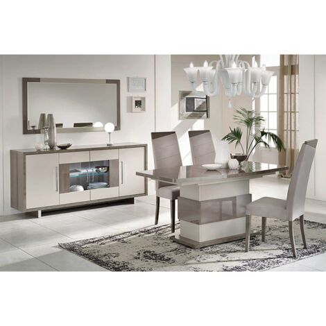 Altobuy – Pack séjour table allongeable 160-200cm – Buffet 4 portes avec leds – Gris métallisé et mat – Fabrication italienne (1/4)