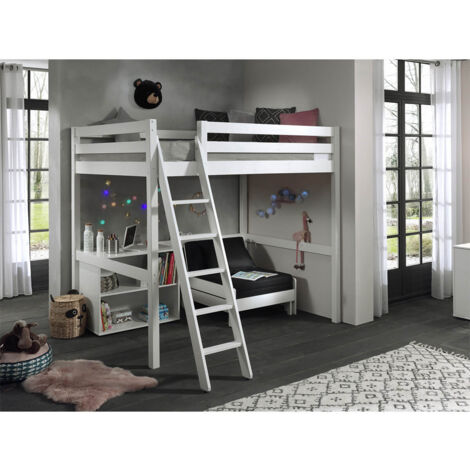 SLEEPY - Lit Mezzanine Blanc 140x200cm avec Fauteuil et Étagère (1/5)