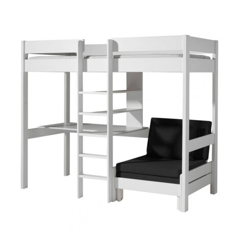 SLEEPY - Lit Mezzanine Blanc 90x200cm Échelle Centrale Bureau et Fauteuil (1/5)