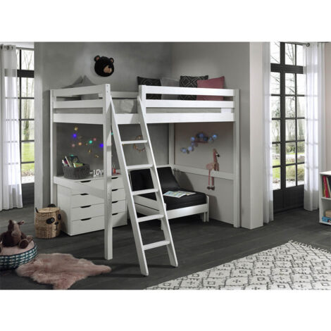 SLEEPY - Lit Mezzanine Blanc 140x200cm avec Fauteuil et Commode (1/5)
