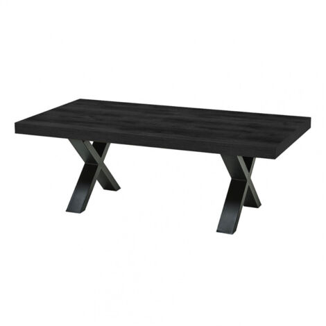 NOX - Table Basse Aspect Bois Noir Piètement X Métal Noir (1/4)