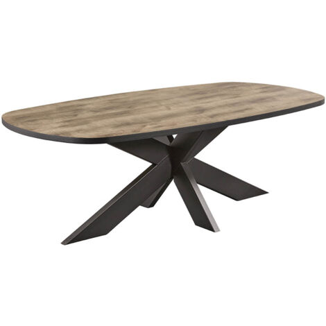 TROPIX - Table Ovale 230cm Aspect Bois Piètement Araignée Métal Noir (1/4)
