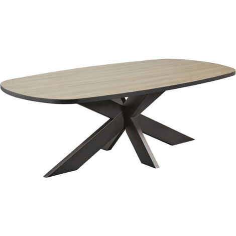 FRANK - Table Ovale 230cm Aspect Bois Piètement Araignée Métal Noir (1/4)