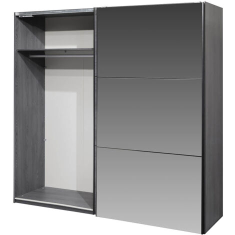 CARLIN - Armoire 2 Portes Coulissante Aspect Bois Gris et Miroir