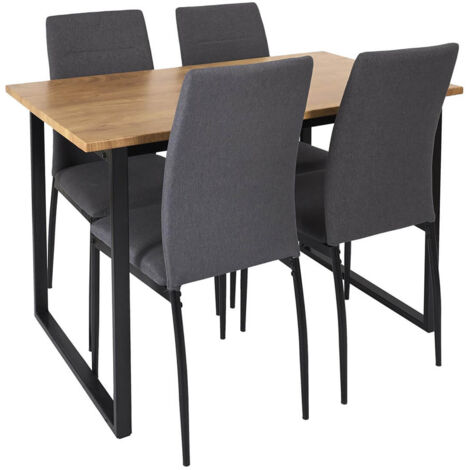 SERGIO - Ensemble Table en MDF et 4 Chaises en Tissu Gris Pieds Métal Noir (1/5)