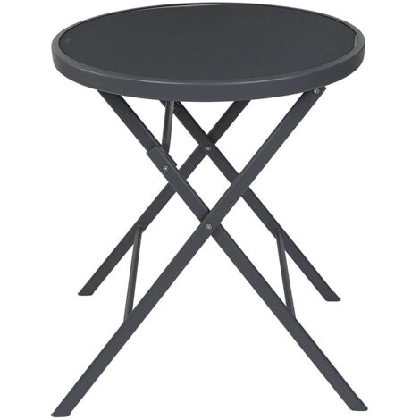SOHAN - Table Pliante de Jardin Ronde Grise en Métal et Verre Trempé (1/5)