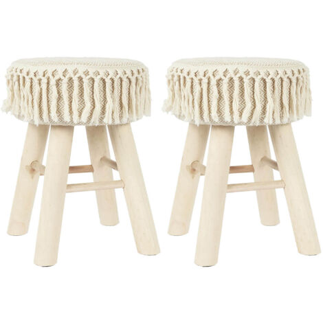 NELYA - Lot de 2 Tabourets Assise Décorative en Tissu Pieds en Pin Naturel (1/5)