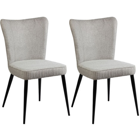 MAURINE - Lot de 2 Chaises Tissu Gris Clair Chiné Pieds Métal Noir Mat (1/5)