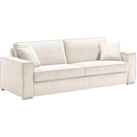 SORIAN - Canapé fixe 4 Places Velours Côtelé avec 2 Coussins Blanc (1/5)