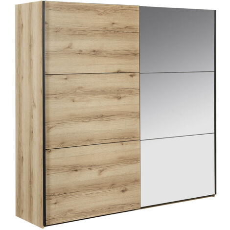GAMMA - Armoire 2 Portes Coulissantes Aspect Bois et Miroir