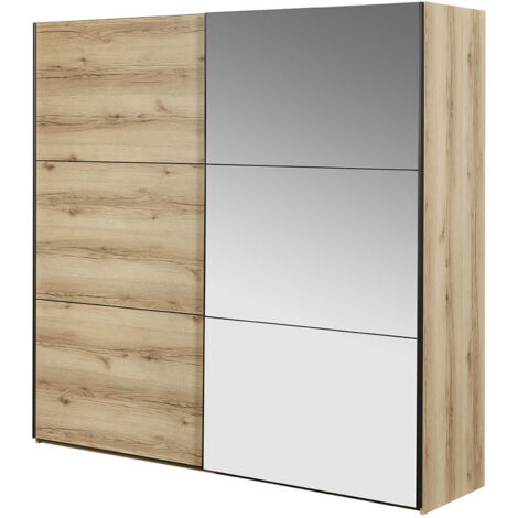GAMMA - Armoire 2 Portes Coulissantes Aspect Bois et Miroir