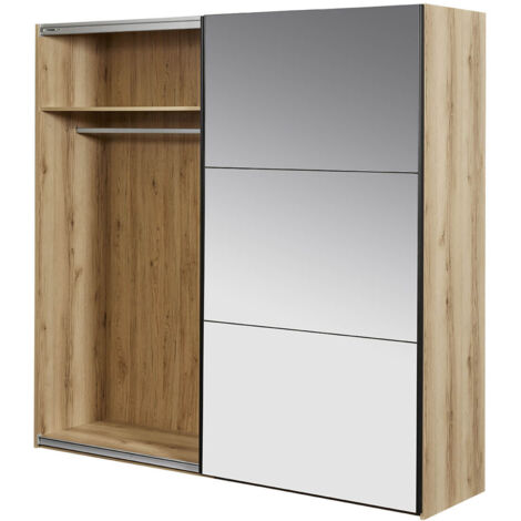 GAMMA - Armoire 2 Portes Coulissantes Aspect Bois et Miroir