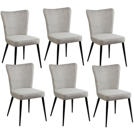 MAURINE - Lot de 6 Chaises Tissu Gris Clair Chiné Pieds Métal Noir Mat (1/5)