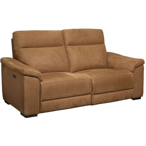 STANLEY - Canapé Relax Electrique 3 Places Tissu Peau de Pêche Cognac (1/5)