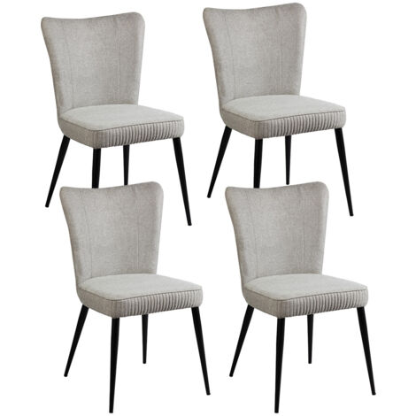 MAURINE - Lot de 4 Chaises Tissu Gris Clair Chiné Pieds Métal Noir Mat (1/5)