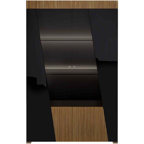 KADALA - Vitrine 2 Portes Design Laquée Noir Décor Bois avec Leds