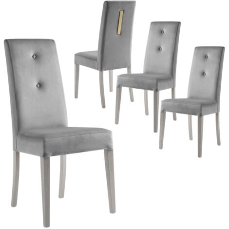 JEMMA - Lot de 4 Chaises Suédine Grise Détail Doré et Bois Gris (1/5)