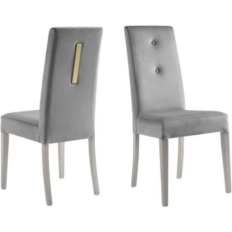 JEMMA - Lot de 2 Chaises Suédine Grise Détail Doré et Bois Gris (1/5)