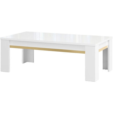 JEMMA - Table Basse Laquée Blanc et Décor Doré (1/4)