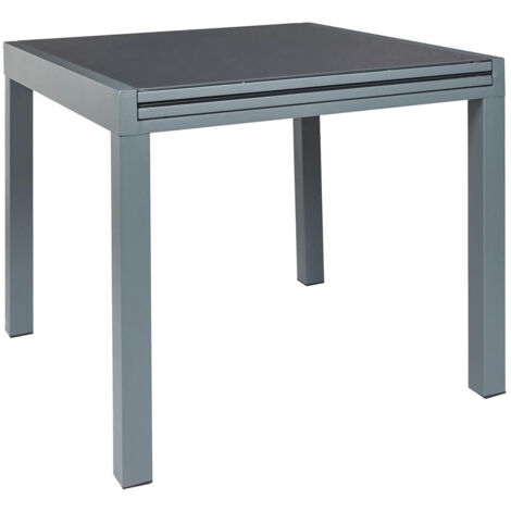 AYDEN - Table Allongeable de Jardin Grise en Métal Plateau Verre Trempé (1/5)