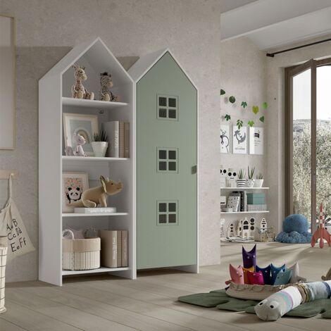 BEAUVILLE - Pack Bibliothèque + Armoire Cabane 1 Porte Verte (1/4)