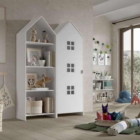 BEAUVILLE - Pack Bibliothèque + Armoire Cabane 1 Porte Blanche (1/4)