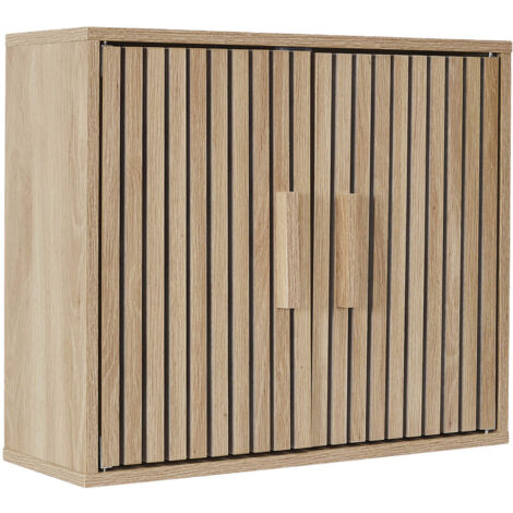 Altobuy – Armoire murale 2 portes effet bois – Structure en panneaux de particules et MDF – Dimensions 60 x 20 x H50cm – Piétement en pin massif